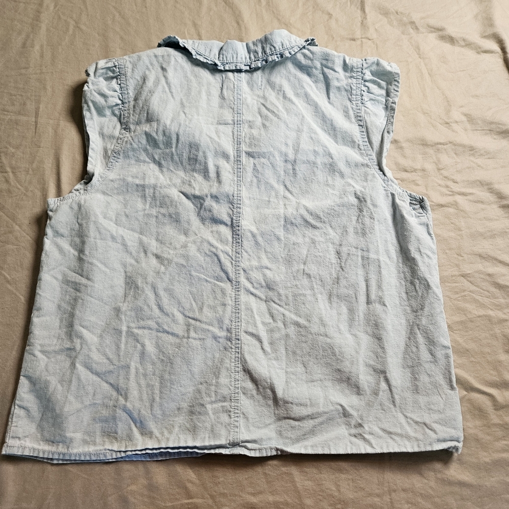 Madewell Women's Size 4 S Light Wash Chambray Denim Ruffle Collar Sleeveless Top - Picture 7 of 8
